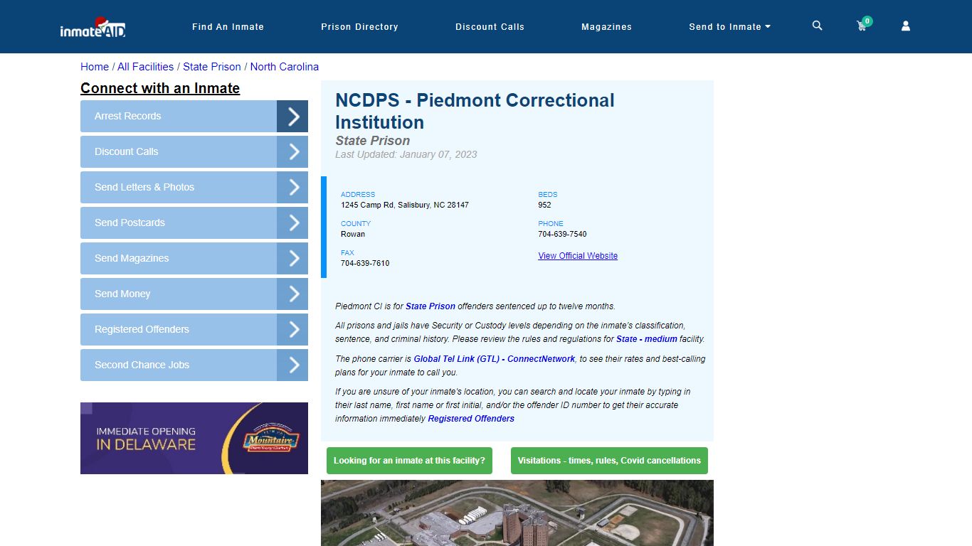NCDPS - Piedmont Correctional Institution & Inmate Search | Visitation ...