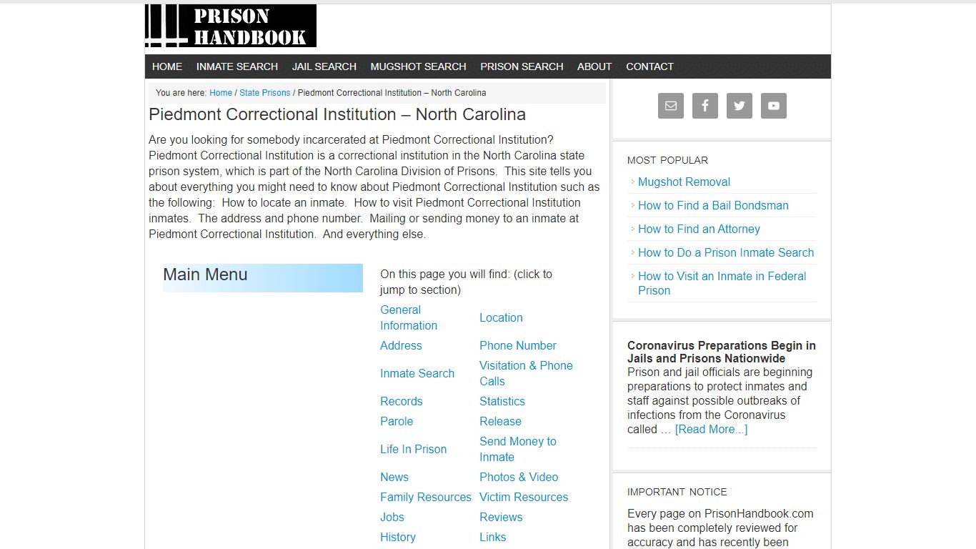Piedmont Correctional Institution – North Carolina - Prison Handbook