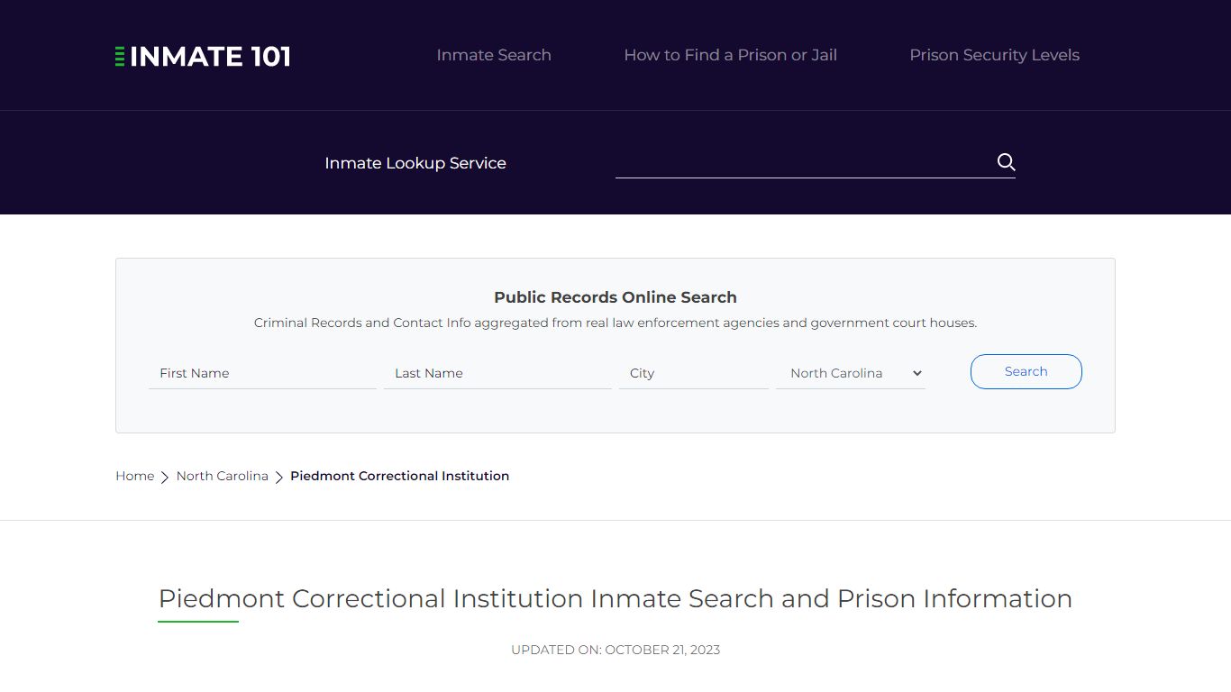 Piedmont Correctional Institution Inmate Search, Visitation, Phone no ...